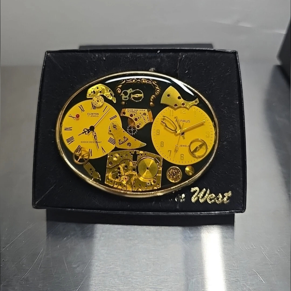 Vintage VON WEST Belt Buckle watch Parts Steampunk 1970s with Box